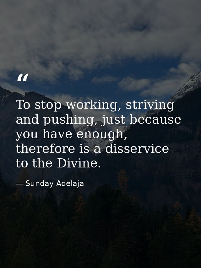 To stop working, striving and pushing, just because you have enough, therefore is a disservice to the Divine. — Sunday Adelaja