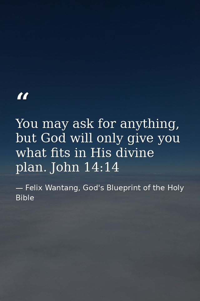 You may ask for anything, but God will only give you what fits in His divine plan. John 14:14 — Felix Wantang, God's Blueprint of the Holy Bible