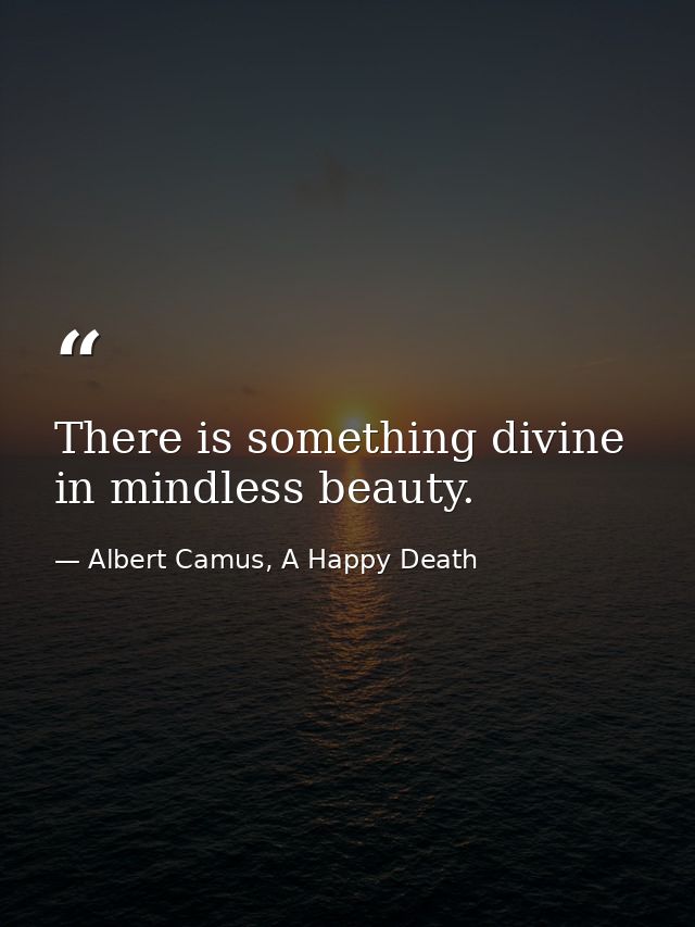 There is something divine in mindless beauty. — Albert Camus, A Happy Death