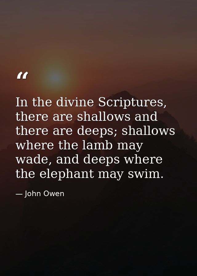 In the divine Scriptures, there are shallows and there are deeps; shallows where the lamb may wade, and deeps where the  — John Owen