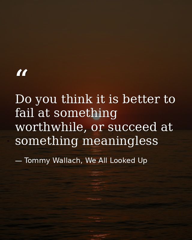 Do you think it is better to fail at something worthwhile, or succeed at something meaningless — Tommy Wallach, We All Looked Up