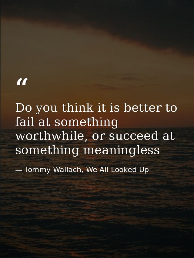 Do you think it is better to fail at something worthwhile, or succeed at something meaningless — Tommy Wallach, We All Looked Up