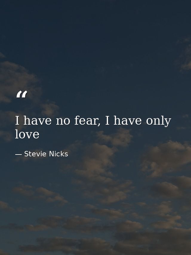 I have no fear, I have only love — Stevie Nicks