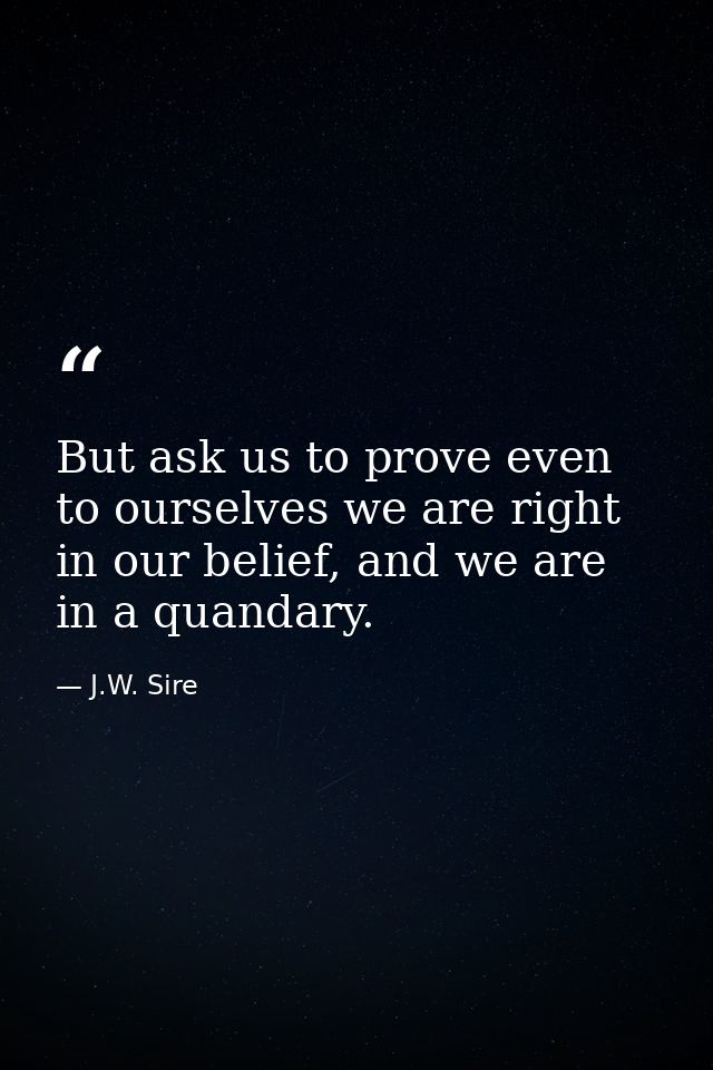 But ask us to prove even to ourselves we are right in our belief, and we are in a quandary. — J.W. Sire