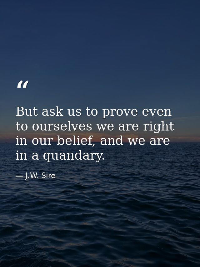 But ask us to prove even to ourselves we are right in our belief, and we are in a quandary. — J.W. Sire
