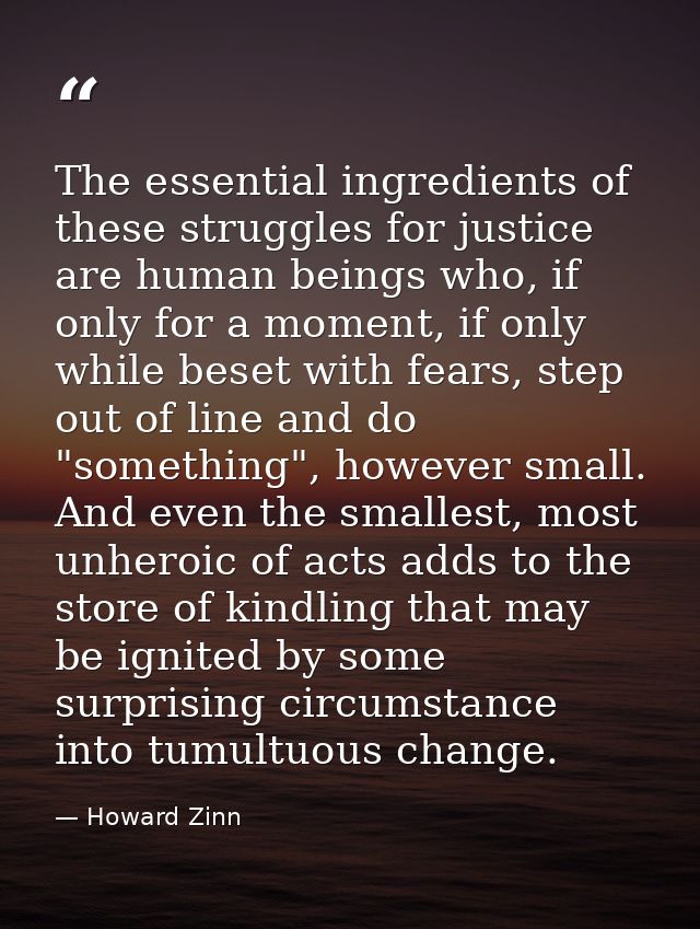 The essential ingredients of these struggles for justice are human beings who, if only for a moment, if only while beset — Howard Zinn