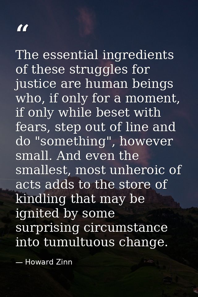 The essential ingredients of these struggles for justice are human beings who, if only for a moment, if only while beset — Howard Zinn