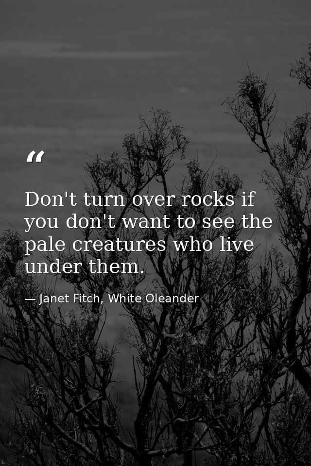 Don't turn over rocks if you don't want to see the pale creatures who live under them. — Janet Fitch, White Oleander
