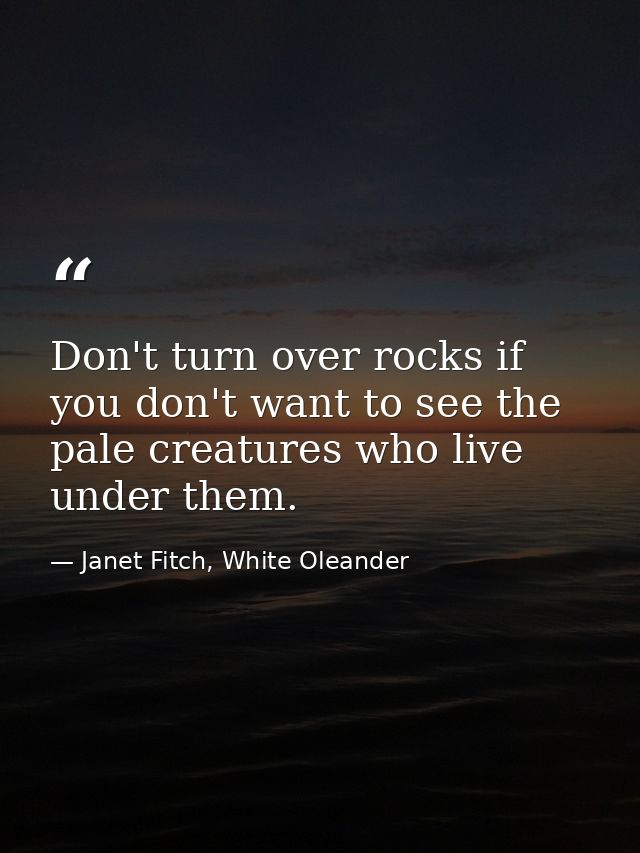 Don't turn over rocks if you don't want to see the pale creatures who live under them. — Janet Fitch, White Oleander