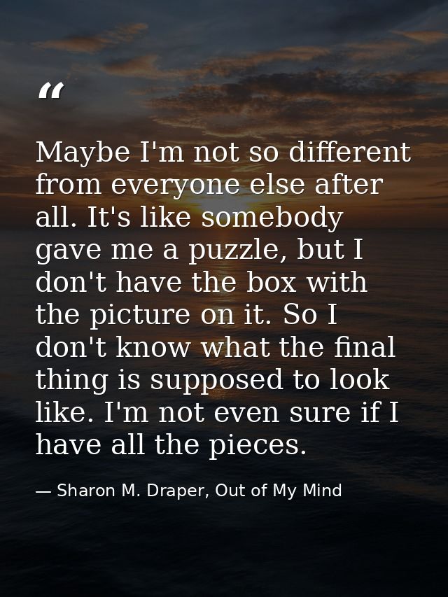 Maybe I'm not so different from everyone else after all. It's like somebody gave me a puzzle, but I don't have the box w — Sharon M. Draper, Out of My Mind