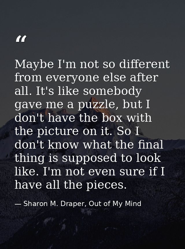 Maybe I'm not so different from everyone else after all. It's like somebody gave me a puzzle, but I don't have the box w — Sharon M. Draper, Out of My Mind