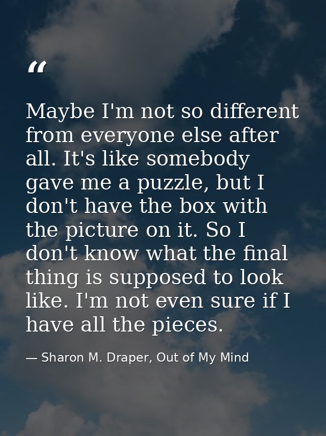 Maybe I'm not so different from everyone else after all. It's like somebody gave me a puzzle, but I don't have the box w — Sharon M. Draper, Out of My Mind