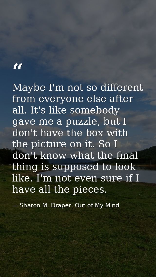 Maybe I'm not so different from everyone else after all. It's like somebody gave me a puzzle, but I don't have the box w — Sharon M. Draper, Out of My Mind