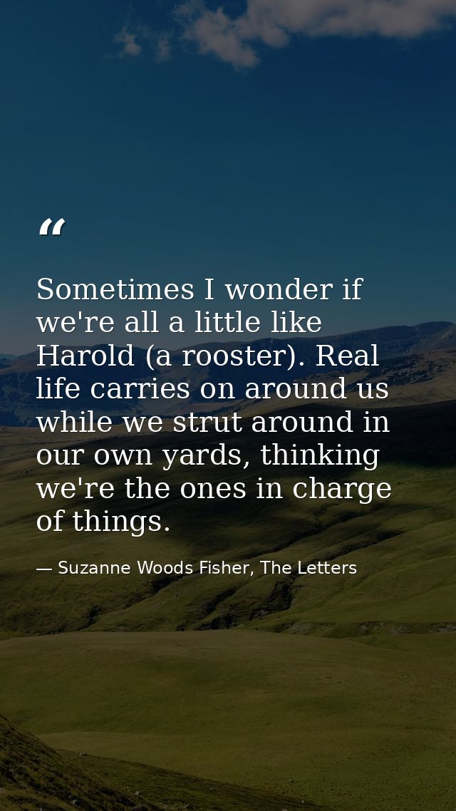 Sometimes I wonder if we're all a little like Harold (a rooster). Real life carries on around us while we strut around i — Suzanne Woods Fisher, The Letters