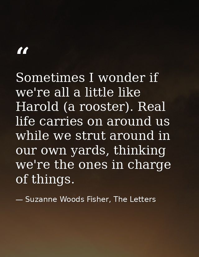 Sometimes I wonder if we're all a little like Harold (a rooster). Real life carries on around us while we strut around i — Suzanne Woods Fisher, The Letters