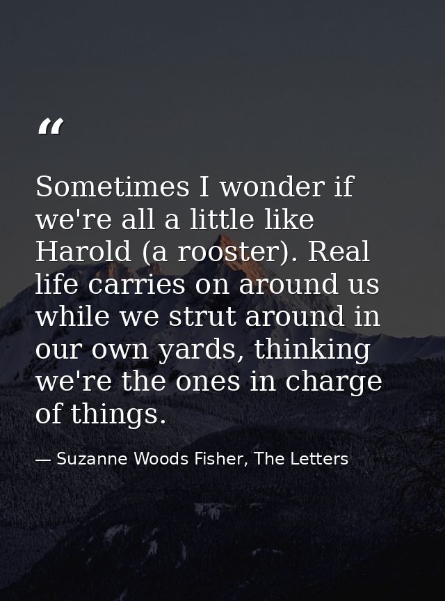 Sometimes I wonder if we're all a little like Harold (a rooster). Real life carries on around us while we strut around i — Suzanne Woods Fisher, The Letters