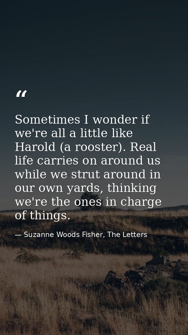 Sometimes I wonder if we're all a little like Harold (a rooster). Real life carries on around us while we strut around i — Suzanne Woods Fisher, The Letters