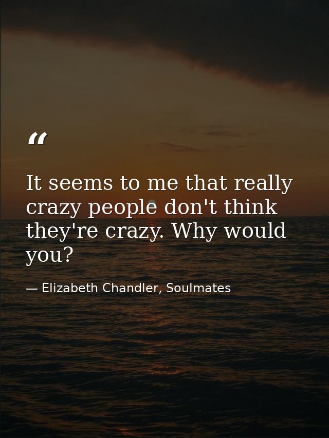 It seems to me that really crazy people don't think they're crazy. Why would you? — Elizabeth Chandler, Soulmates