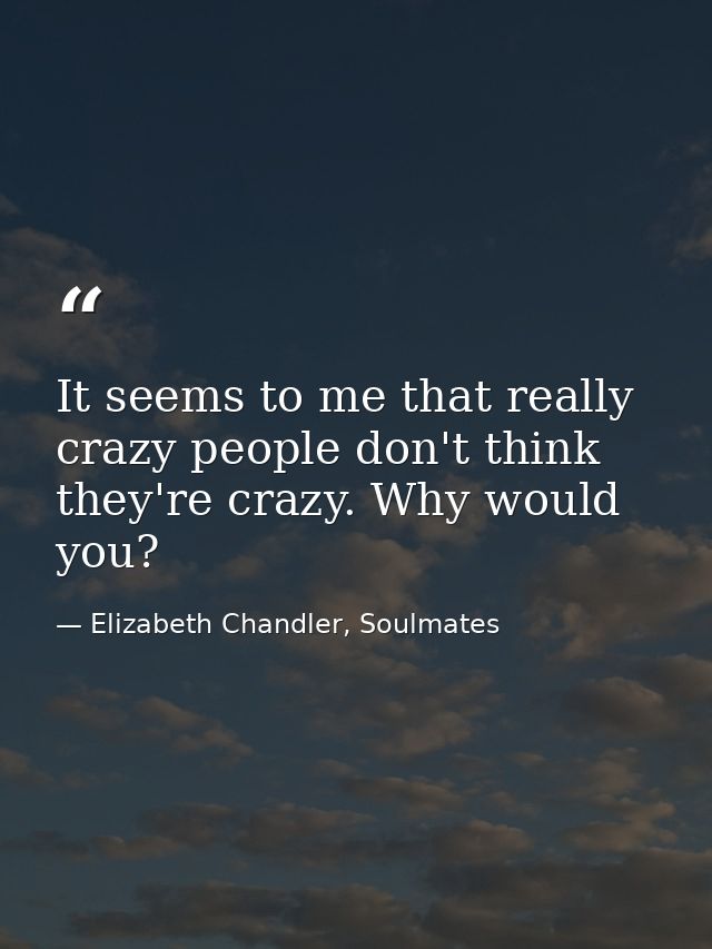 It seems to me that really crazy people don't think they're crazy. Why would you? — Elizabeth Chandler, Soulmates
