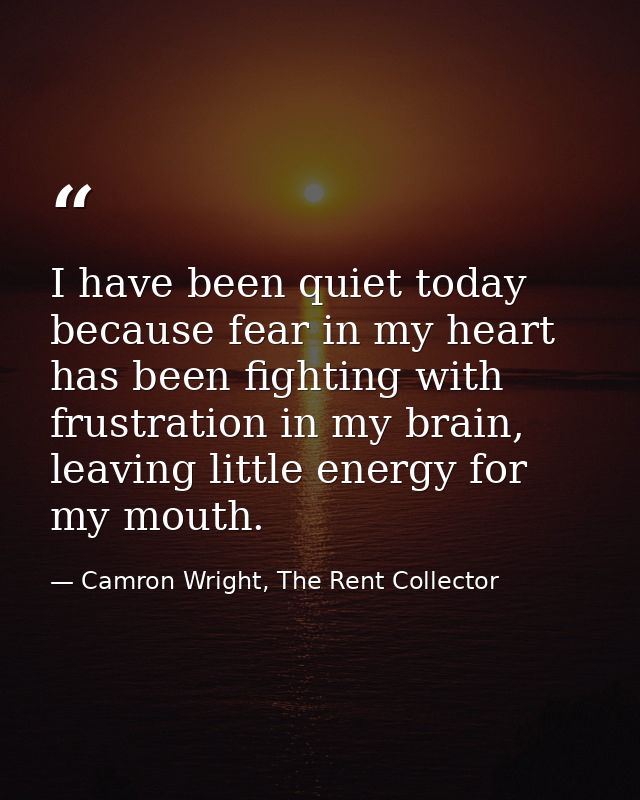 I have been quiet today because fear in my heart has been fighting with frustration in my brain, leaving little energy f — Camron Wright, The Rent Collector