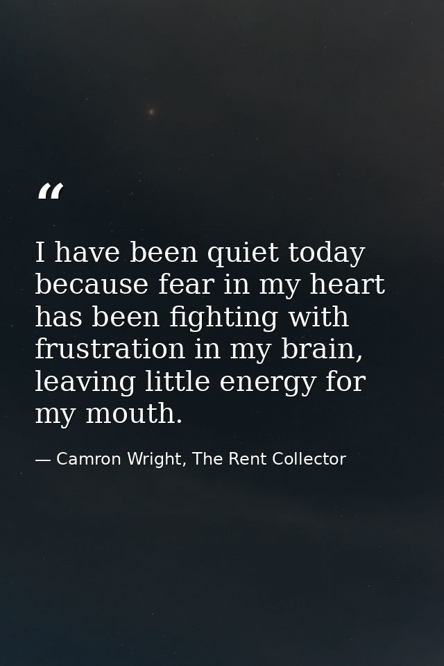 I have been quiet today because fear in my heart has been fighting with frustration in my brain, leaving little energy f — Camron Wright, The Rent Collector