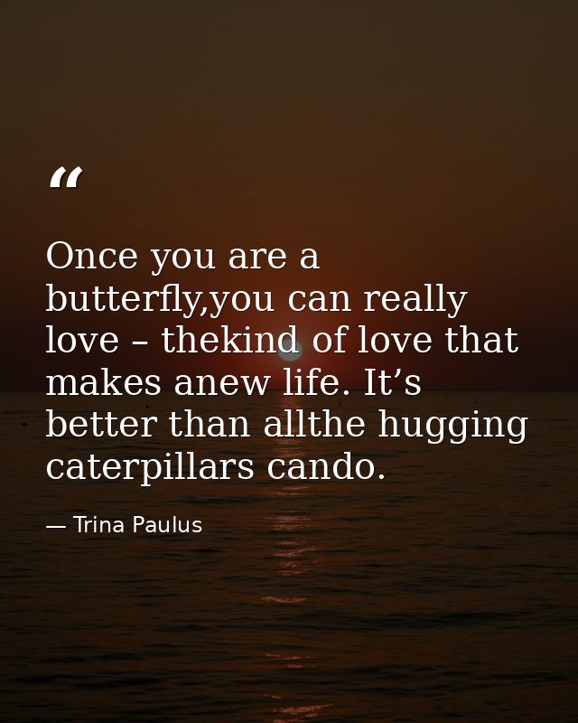 Once you are a butterfly,you can really love – thekind of love that makes anew life. It’s better than allthe hugging cat — Trina Paulus