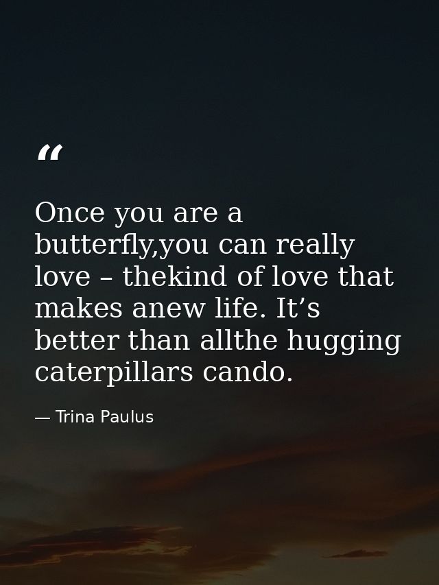 Once you are a butterfly,you can really love – thekind of love that makes anew life. It’s better than allthe hugging cat — Trina Paulus