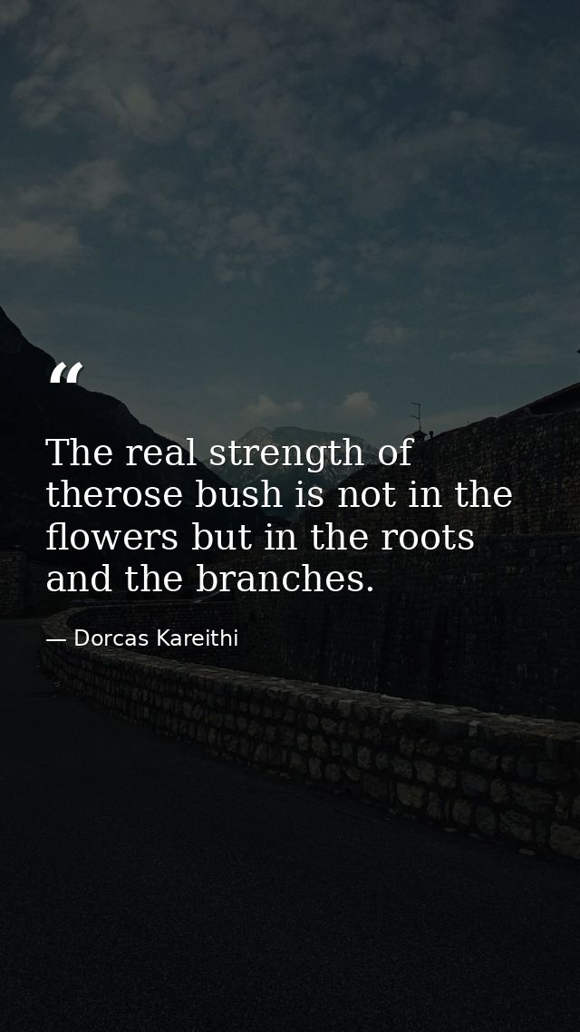The real strength of therose bush is not in the flowers but in the roots and the branches. — Dorcas Kareithi