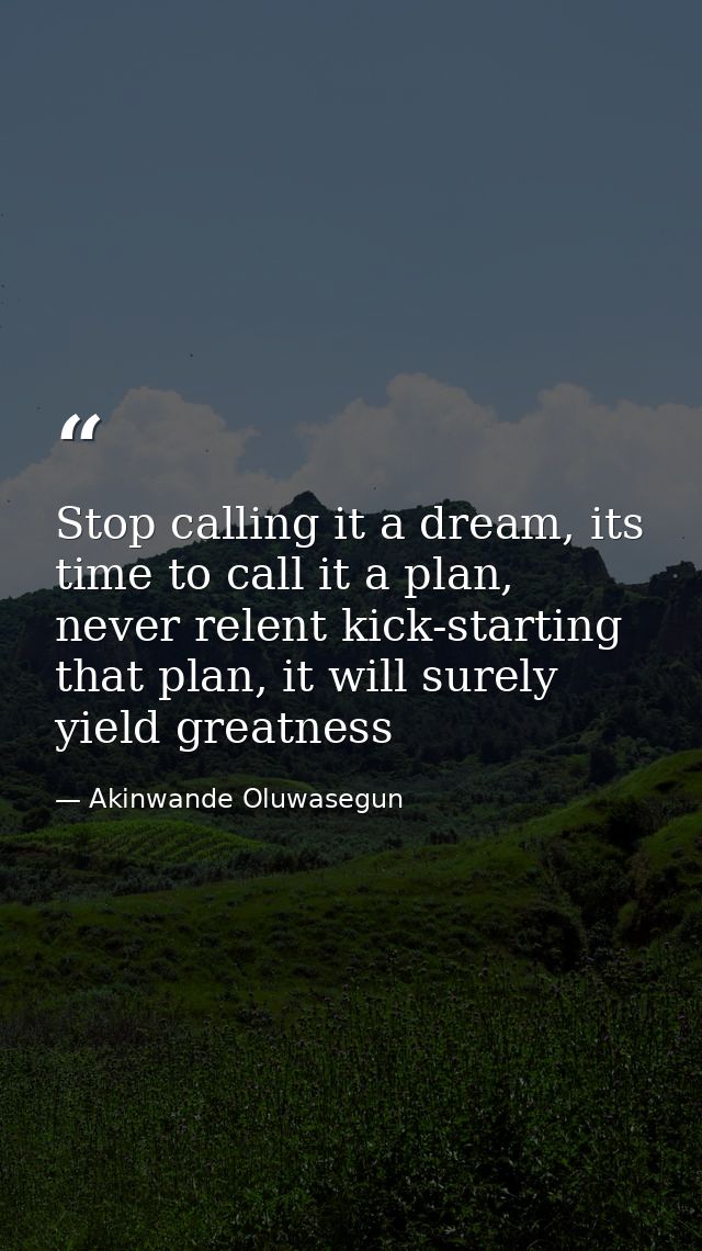 Stop calling it a dream, its time to call it a plan, never relent kick-starting that plan, it will surely yield greatnes — Akinwande Oluwasegun