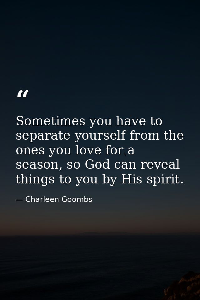 Sometimes you have to separate yourself from the ones you love for a season, so God can reveal things to you by His spir — Charleen Goombs