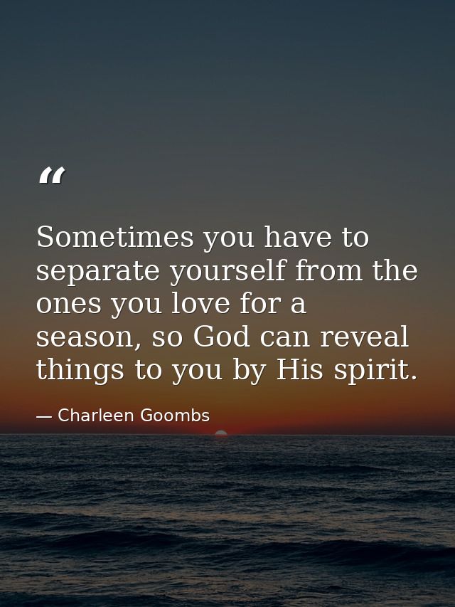 Sometimes you have to separate yourself from the ones you love for a season, so God can reveal things to you by His spir — Charleen Goombs