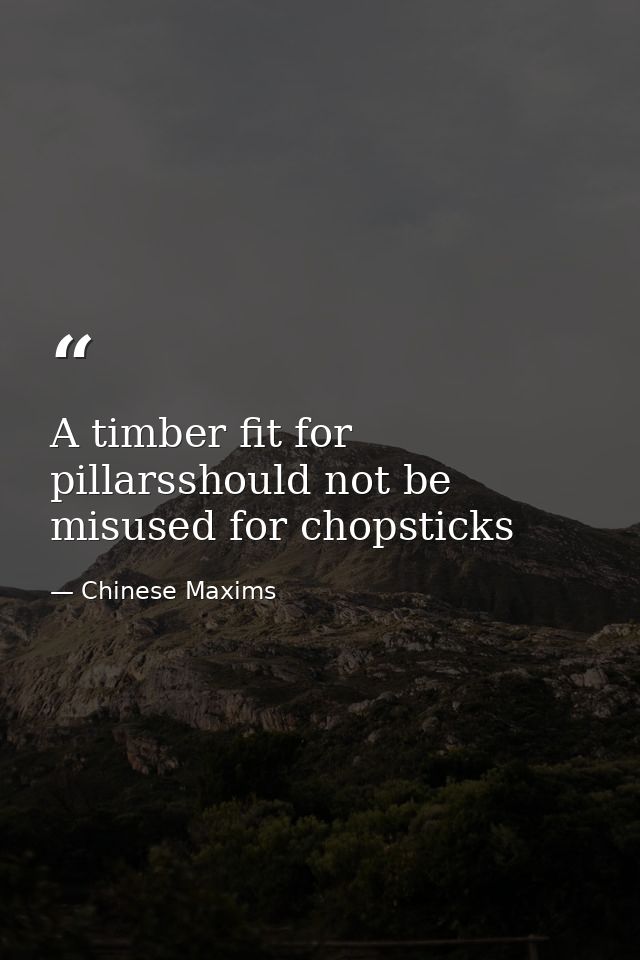A timber fit for pillarsshould not be misused for chopsticks — Chinese Maxims