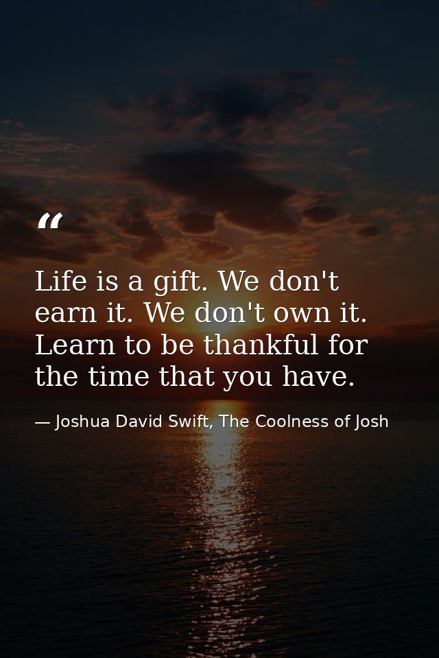 Life is a gift. We don't earn it. We don't own it. Learn to be thankful for the time that you have. — Joshua David Swift, The Coolness of Josh
