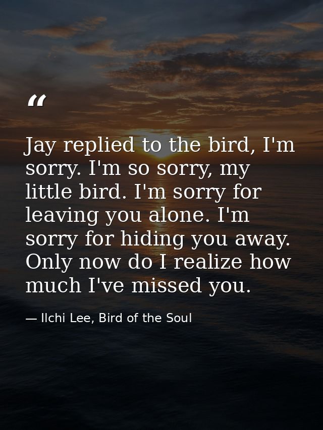 Jay replied to the bird, I'm sorry. I'm so sorry, my little bird. I'm sorry for leaving you alone. I'm sorry for hiding  — Ilchi Lee, Bird of the Soul