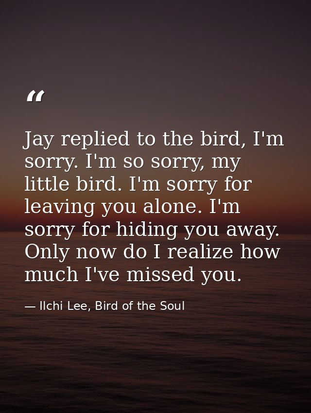 Jay replied to the bird, I'm sorry. I'm so sorry, my little bird. I'm sorry for leaving you alone. I'm sorry for hiding  — Ilchi Lee, Bird of the Soul