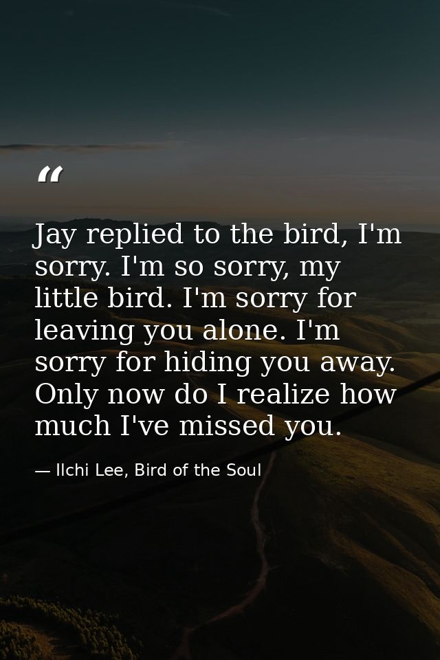 Jay replied to the bird, I'm sorry. I'm so sorry, my little bird. I'm sorry for leaving you alone. I'm sorry for hiding  — Ilchi Lee, Bird of the Soul