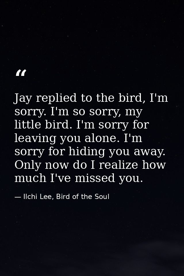 Jay replied to the bird, I'm sorry. I'm so sorry, my little bird. I'm sorry for leaving you alone. I'm sorry for hiding  — Ilchi Lee, Bird of the Soul
