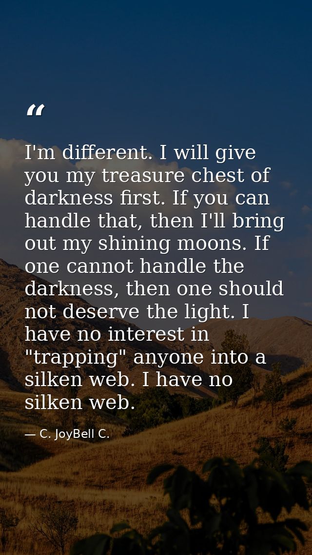 I'm different. I will give you my treasure chest of darkness first. If you can handle that, then I'll bring out my shini — C. JoyBell C.