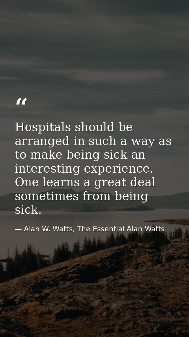 Hospitals should be arranged in such a way as to make being sick an interesting experience. One learns a great deal some — Alan W. Watts, The Essential Alan Watts