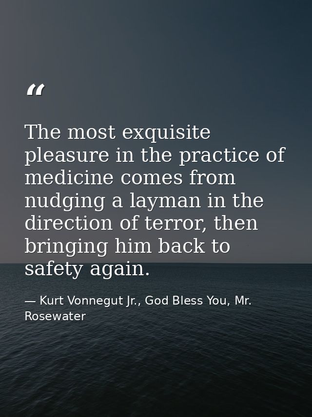 The most exquisite pleasure in the practice of medicine comes from nudging a layman in the direction of terror, then bri — Kurt Vonnegut Jr., God Bless You, Mr. Rosewater