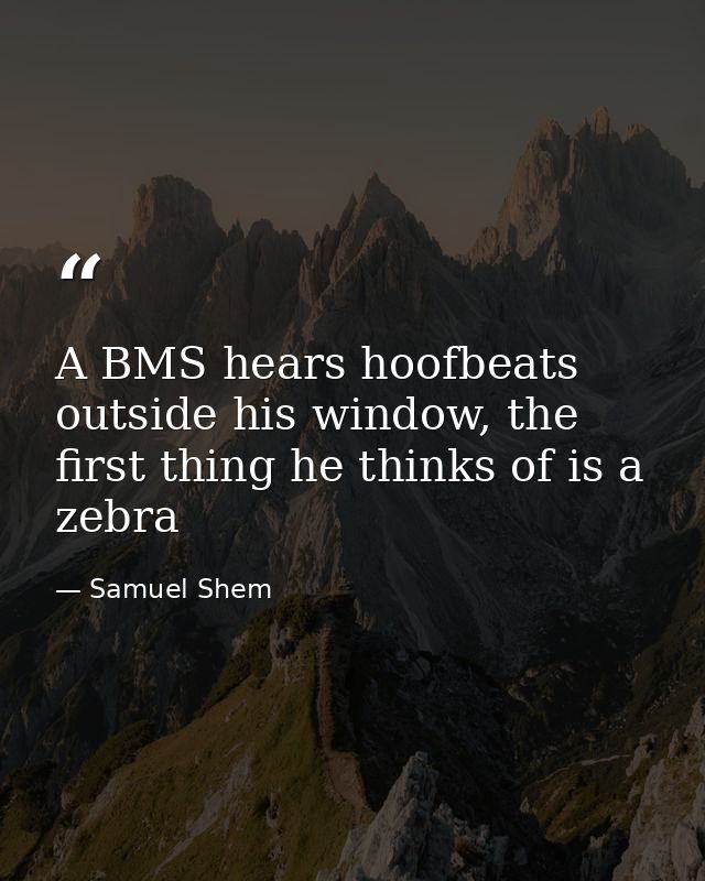A BMS hears hoofbeats outside his window, the first thing he thinks of is a zebra — Samuel Shem