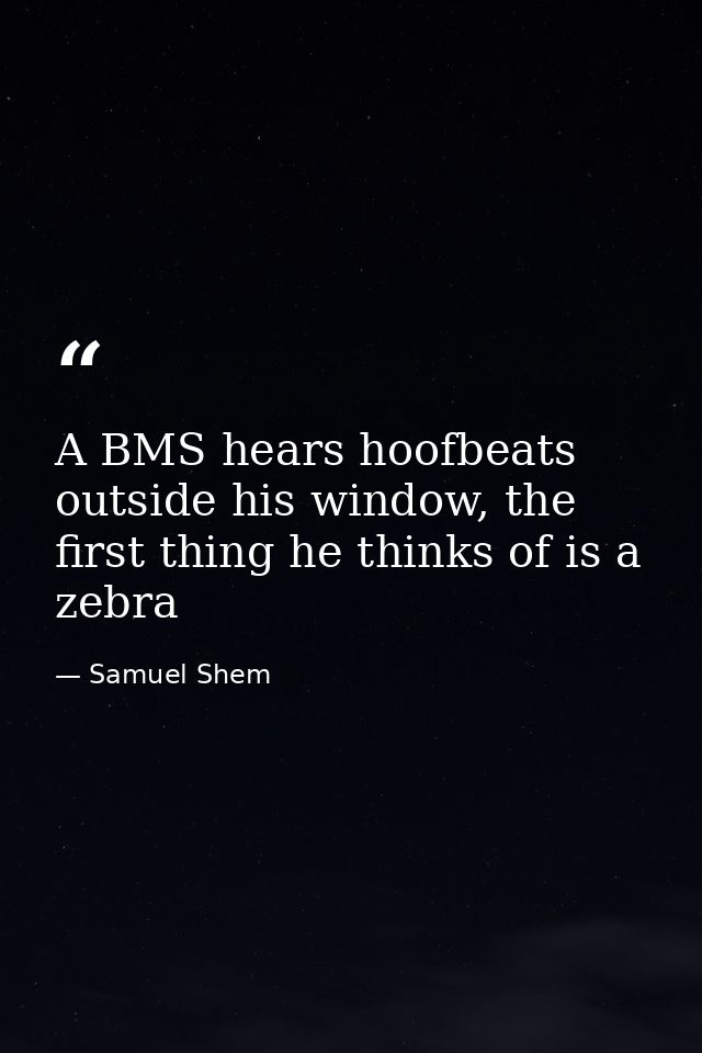 A BMS hears hoofbeats outside his window, the first thing he thinks of is a zebra — Samuel Shem