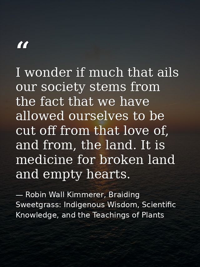 I wonder if much that ails our society stems from the fact that we have allowed ourselves to be cut off from that love o — Robin Wall Kimmerer, Braiding Sweetgrass: Indigenous Wisdom, Scientific Knowledge, and the Teachings of Plants