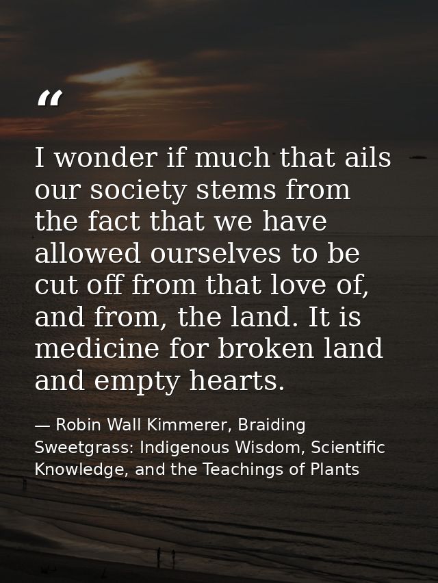 I wonder if much that ails our society stems from the fact that we have allowed ourselves to be cut off from that love o — Robin Wall Kimmerer, Braiding Sweetgrass: Indigenous Wisdom, Scientific Knowledge, and the Teachings of Plants