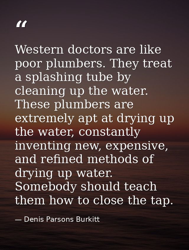 Western doctors are like poor plumbers. They treat a splashing tube by cleaning up the water. These plumbers are extreme — Denis Parsons Burkitt