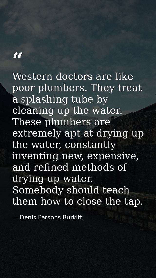 Western doctors are like poor plumbers. They treat a splashing tube by cleaning up the water. These plumbers are extreme — Denis Parsons Burkitt