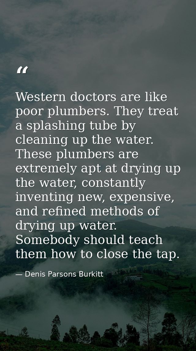 Western doctors are like poor plumbers. They treat a splashing tube by cleaning up the water. These plumbers are extreme — Denis Parsons Burkitt