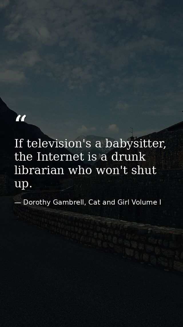 If television's a babysitter, the Internet is a drunk librarian who won't shut up. — Dorothy Gambrell, Cat and Girl Volume I