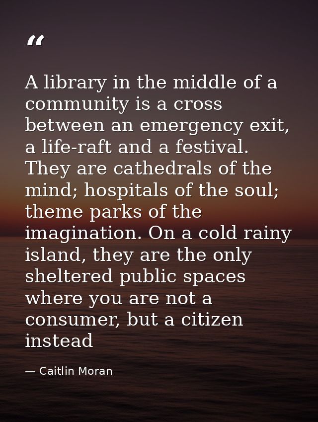 A library in the middle of a community is a cross between an emergency exit, a life-raft and a festival. They are cathed — Caitlin Moran