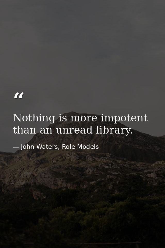 Nothing is more impotent than an unread library. — John Waters, Role Models